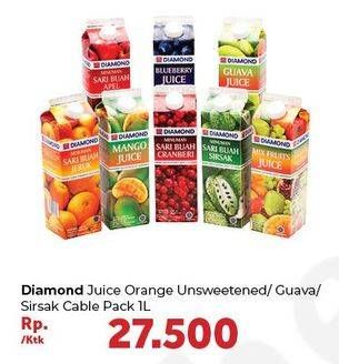 Promo Harga DIAMOND Juice Orange Unsweetened, Guava, Sirsak 1000 ml - Carrefour