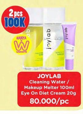 Promo Harga JOYLAB Cleansing Water/ Makeup Melter 100ml/ Eye On Diet Cream 20gr 2pcs  - Watsons
