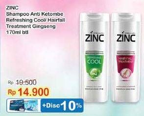 Promo Harga ZINC Shampoo Refreshing Cool, Hair Fall 170 ml - Indomaret