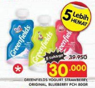 Promo Harga GREENFIELDS Yogurt Squeeze Blueberry, Original, Strawberry 80 gr - Superindo