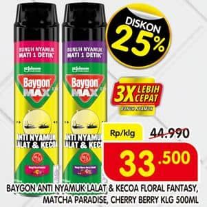 Promo Harga Baygon Max Obat Nyamuk Aerosol  Floral Fantasy, Matcha Paradise, Cherry Berry 500 ml - Superindo