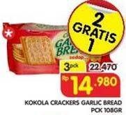 Promo Harga KOKOLA Crackers Garlic Bread per 3 pouch 108 gr - Superindo