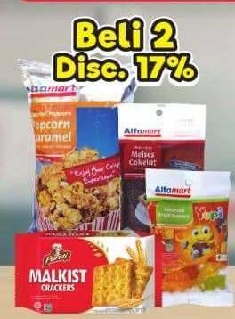 Promo Harga Alfamart Assorted Fruit Gummy/Alfamart Meises/Alfamart Popcorn Karamel/Paroti Malkist Crackers  - Alfamart