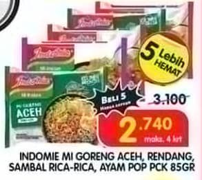 Promo Harga Indomie Mi Goreng Aceh, Rendang, Sambal Rica Rica, Ayam Pop 85 gr - Superindo