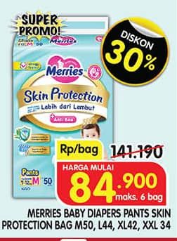 Promo Harga Merries Pants Skin Protection M50, L44, XL42, XXL34 34 pcs - Superindo