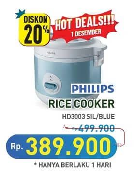 Promo Harga Philips HD3003/30 Rice Cooker 1.8L  - Hypermart