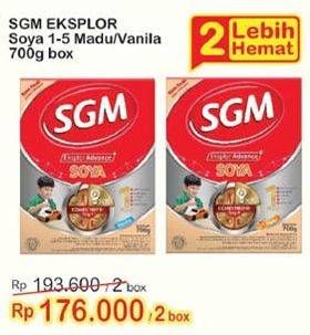 Promo Harga SGM Eksplor Soya 1-5 Susu Pertumbuhan Madu, Vanilla per 2 box 700 gr - Indomaret