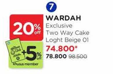 Promo Harga Wardah Exclusive Two Way Cake 01 Light Beige 12 gr - Watsons