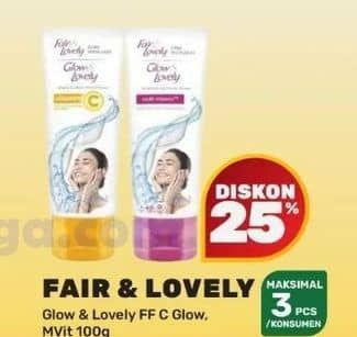 Promo Harga Glow & Lovely (fair & Lovely) Facial Foam Bright C Glow Vitamin C, Brightening Multi Vitamin 100 gr - Yogya