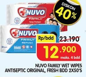 Promo Harga Nuvo Wet Wipes Antiseptic Fresh, Original 50 sheet - Superindo