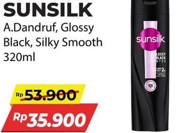 Promo Harga Sunsilk Shampoo Anti Dandruff Silky, Glossy Black, Silky Smooth 320 ml - Alfamart
