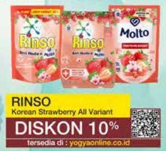 Promo Harga Rinso Liquid Detergent + Molto Korean Strawberry 565 ml - Yogya