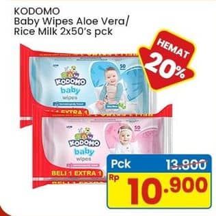 Promo Harga Kodomo Baby Wipes Classic Blue, Rice Milk Pink 50 pcs - Indomaret