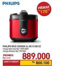 Promo Harga PHILIPS Rice Cooker HD3138 1.8L  - Carrefour
