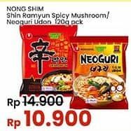 Promo Harga Nongshim Noodle Shin Ramyun Spicy Mushroom, Neoguri Udon 120 gr - Indomaret