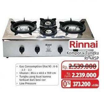 Promo Harga RINNAI Gas Stove Low Press 4 Tungku RI-4RSP  - Lotte Grosir