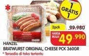 Promo Harga HANZEL Bratwurst Original, Cheese per 2 pouch 360 gr - Superindo