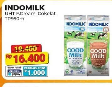 Promo Harga Indomilk Susu UHT Cokelat, Full Cream Plain 950 ml - Alfamart