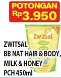 Promo Harga ZWITSAL Natural Baby Bath Hair Body, Milk Honey 450 ml - Hypermart