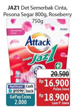 Promo Harga Attack Jaz1 Detergent Powder +Softener Rose Berry, Semerbak Cinta, Pesona Segar 750 gr - Alfamidi