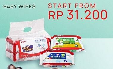 Promo Harga PIGEON Baby Wipes Anti Bacterial  - Carrefour