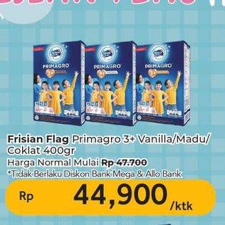 Promo Harga Frisian Flag Primagro 3+ Cokelat, Vanilla, Madu 400 gr - Carrefour
