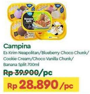 Promo Harga Campina Ice Cream Neapolitan, Blueberry Choco Chunk, Cookie Creamy, Chocolate Vanilla Choco Chunk, Banana Split 700 ml - TIP TOP