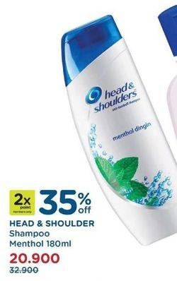 Promo Harga HEAD & SHOULDERS Shampoo Menthol Dingin 180 ml - Watsons