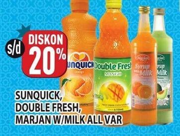Promo Harga Sunquick/Double Fresh/Marjan With Milk  - Hypermart
