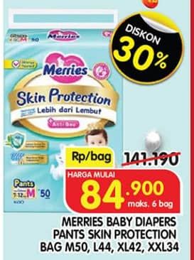 Promo Harga Merries Pants Skin Protection M50, L44, XL42, XXL34 34 pcs - Superindo