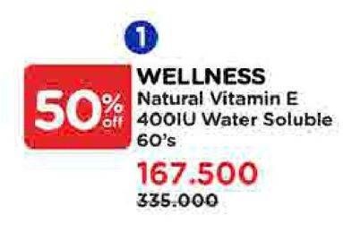Promo Harga Wellness Natural Vitamin E-400 I.U 60 pcs - Watsons