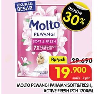 Promo Harga Molto Pewangi Hijab Soft Fresh, Active Fresh 1700 ml - Superindo