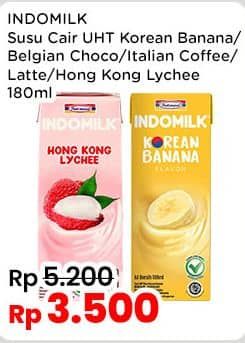 Promo Harga Indomilk Korean Series Seoul Banana, Belgian Chocolate, Italian Coffee Latte, Korean Black Latte, Hong Kong Lychee 180 ml - Indomaret