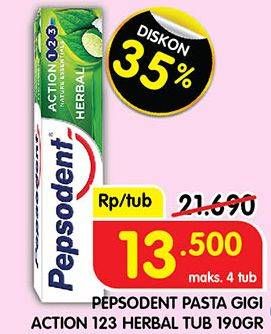 Promo Harga Pepsodent Pasta Gigi Action 123 Herbal 190 gr - Superindo