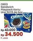 Promo Harga Oreo Biskuit Sandwich Playpack Kartu UNO per 3 pcs 119 gr - Indomaret