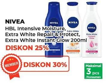 Promo Harga Nivea Body Lotion Intensive Moisture, Extra White Repair Protect, Extra White Instant Glow 200 ml - Yogya