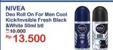 Promo Harga NIVEA MEN Deo Roll On Cool Kick, Black White Invisible Fresh 50 ml - Indomaret