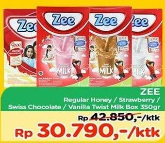 Promo Harga ZEE Susu Bubuk Honey Milk, Strawberry, Swizz Chocolate, Vanila Twist 350 gr - TIP TOP
