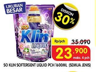 Promo Harga SO KLIN Liquid Detergent + Anti Bacterial Violet Blossom 1600 ml - Superindo