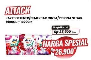 Promo Harga Attack Jaz1 Detergent Powder Semerbak Cinta, +Softener Rose Berry, Pesona Segar 1400 gr - Carrefour