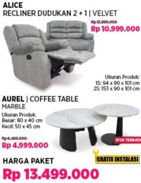 Promo Harga Courts Alice Recliner Dudukan 2 + 1 - Fabric/Aurel Coffe Table   - COURTS
