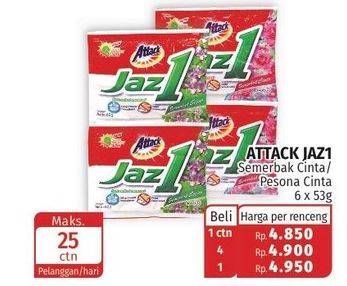 Promo Harga ATTACK Jaz1 Detergent Powder Semerbak Cinta, Pesona Segar per 6 sachet 53 gr - Lotte Grosir