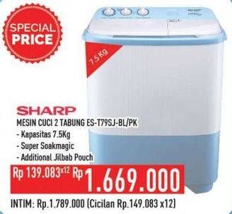 Promo Harga SHARP ES-T79SJ-BL/PK | Washing Machine Twin Tube 7.5kg  - Hypermart