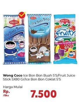 Promo Harga WONG COCO Ice Bon Bon Fruity, Cokelat, Mix per 5 pcs 80 gr - Carrefour