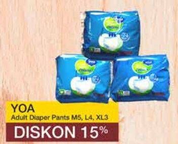Promo Harga YOA Adult Diapers Pants L4, M5, XL3 3 pcs - Yogya