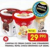 Promo Harga CAMPINA Ice Cream Cake Series Royal Choco Brownies, Strawberry Cheese Cake, Tiramisu 350 ml - Superindo