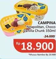 Promo Harga CAMPINA Ice Cream Neapolitan, Chocolate Vanilla Choco Chunk 350 ml - Alfamidi