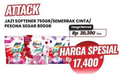 Promo Harga Attack Jaz1 Detergent Powder Semerbak Cinta, +Softener Rose Berry, Pesona Segar 750 gr - Carrefour