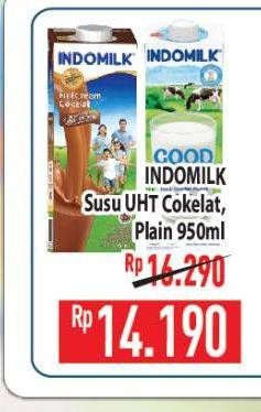 Promo Harga INDOMILK Susu UHT Cokelat, Full Cream Plain 950 ml - Hypermart