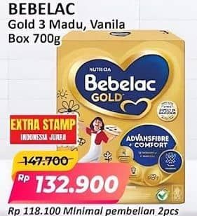 Promo Harga Bebelac 3 Gold Susu Pertumbuhan Madu, Vanilla 700 gr - Alfamart
